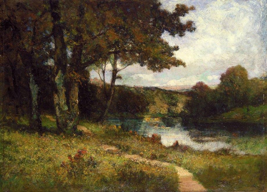 Edward Mitchell Bannister landscape, trees near river